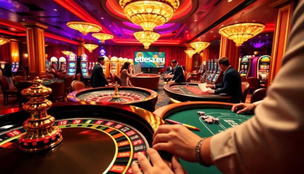 Exciting casino scene at https://esfa.eu.com/ featuring live games like roulette and poker with vibrant atmosphere.