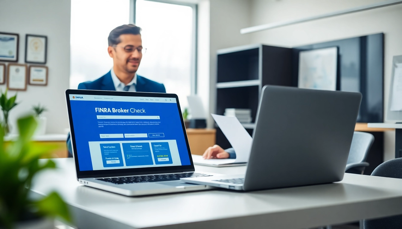Engaging with a financial advisor using the FINRA Broker Check tool in a professional setting.