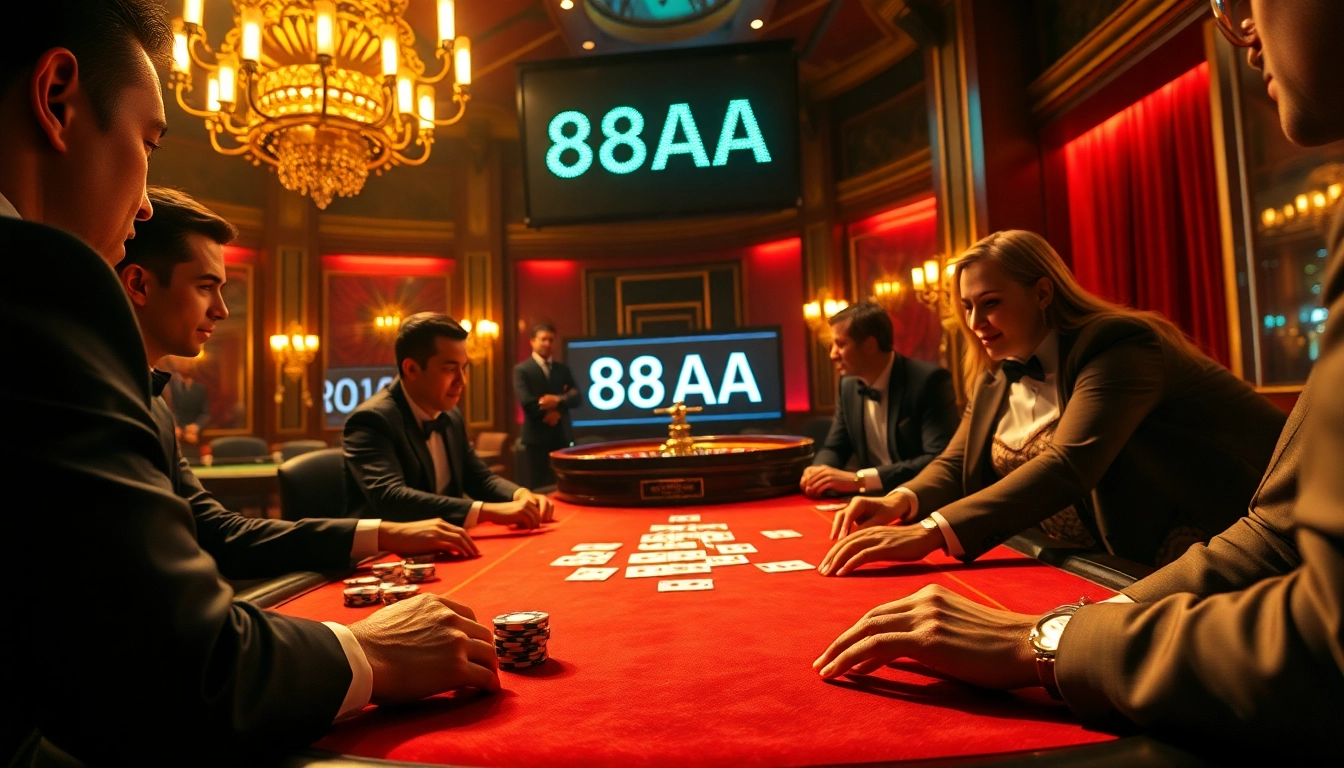 88AA highlights a thrilling poker game scene in a luxurious casino setting.