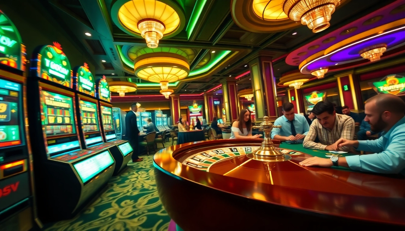688v players enjoy exhilarating roulette and vibrant slot machines in a bustling casino atmosphere.