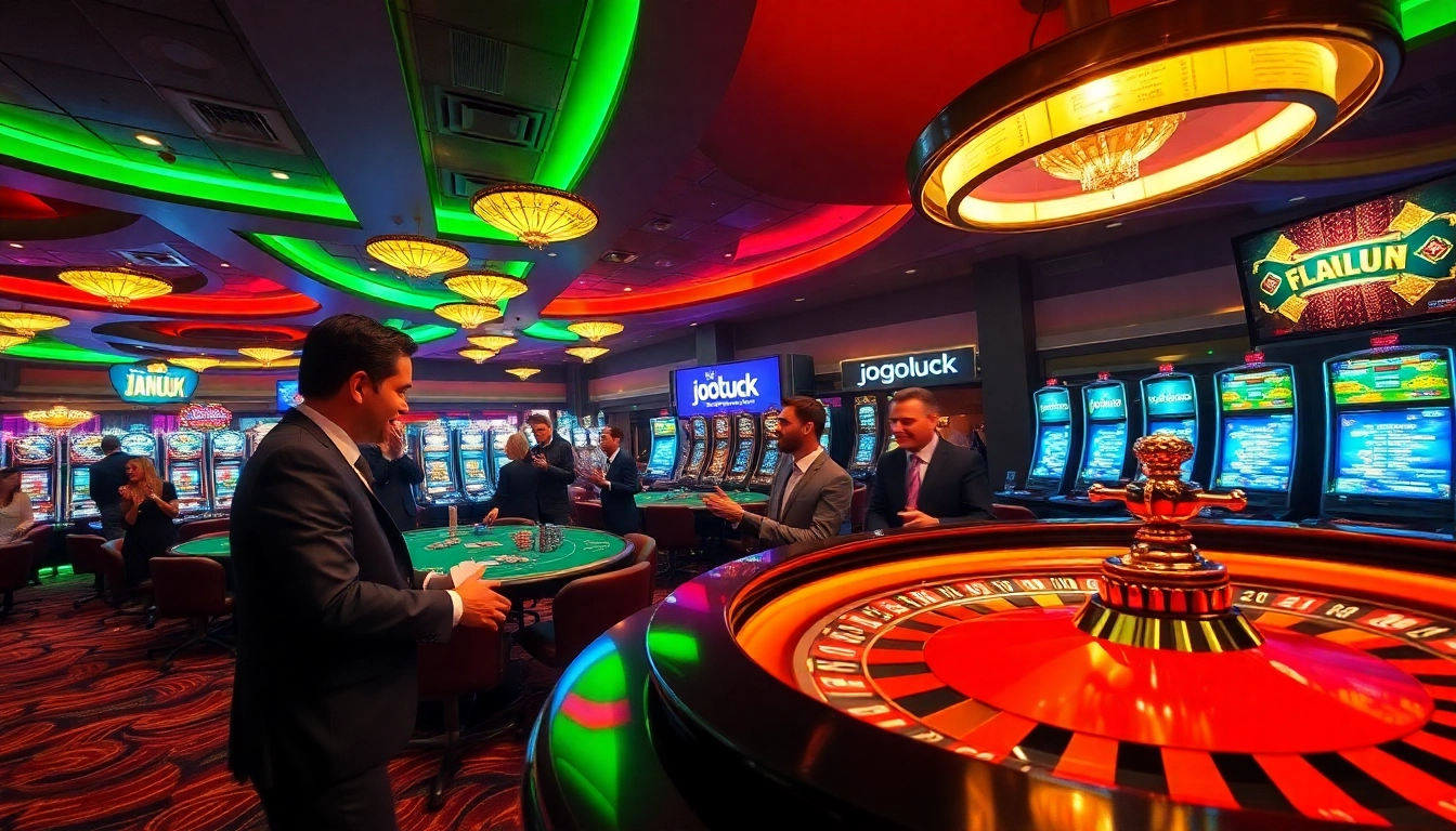 Experience the thrill of jogoluck at a lively casino featuring vibrant tables and games.