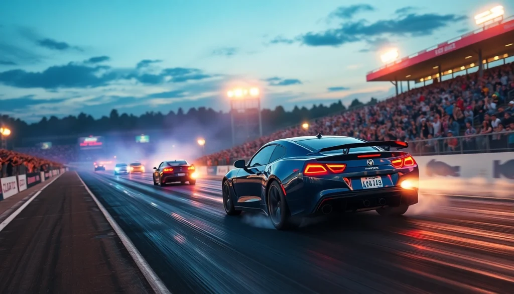 Thrilling drag racing events with high-speed cars engaging in exciting races.
