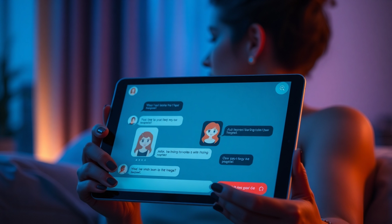 Interactive porn AI chat interface on a smartphone with animated character avatars, inviting exploration.