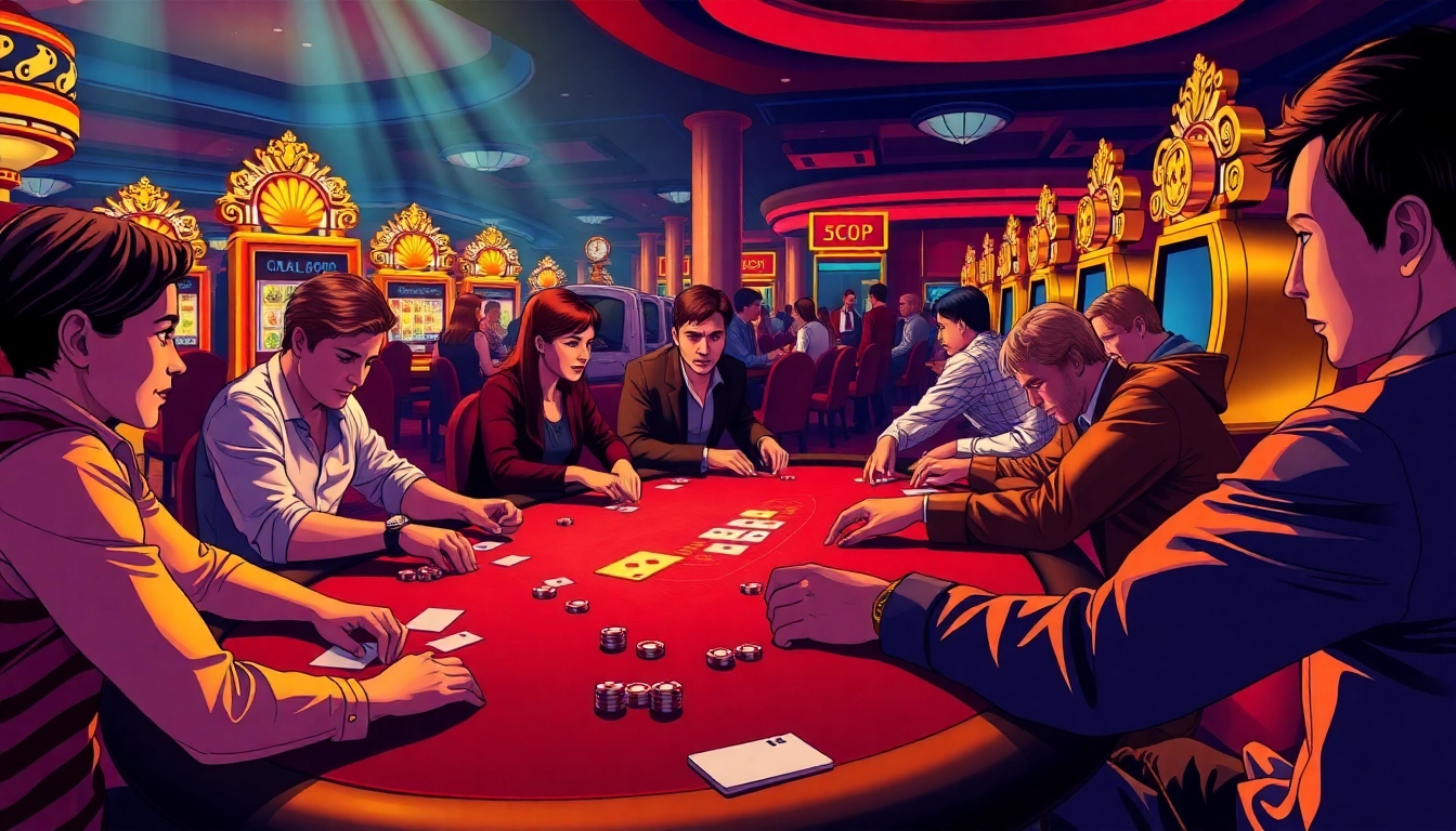 Exciting casino scene at SSHBET IO with players enjoying poker games under vibrant lights.